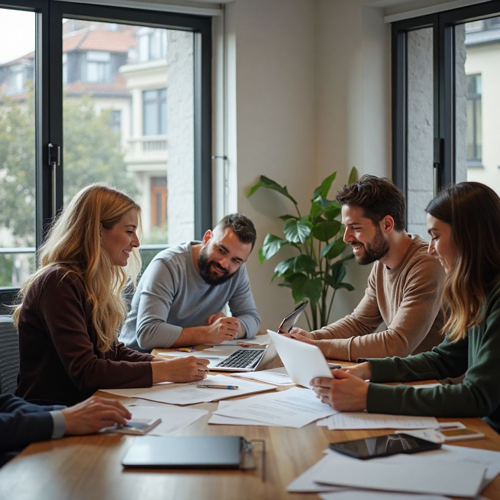 Team members collaborating on personal development workshop