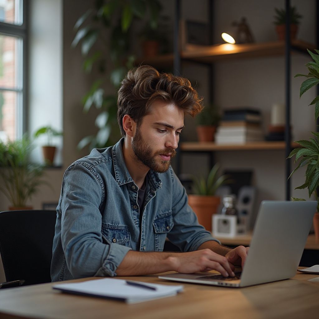 Entrepreneur working at laptop